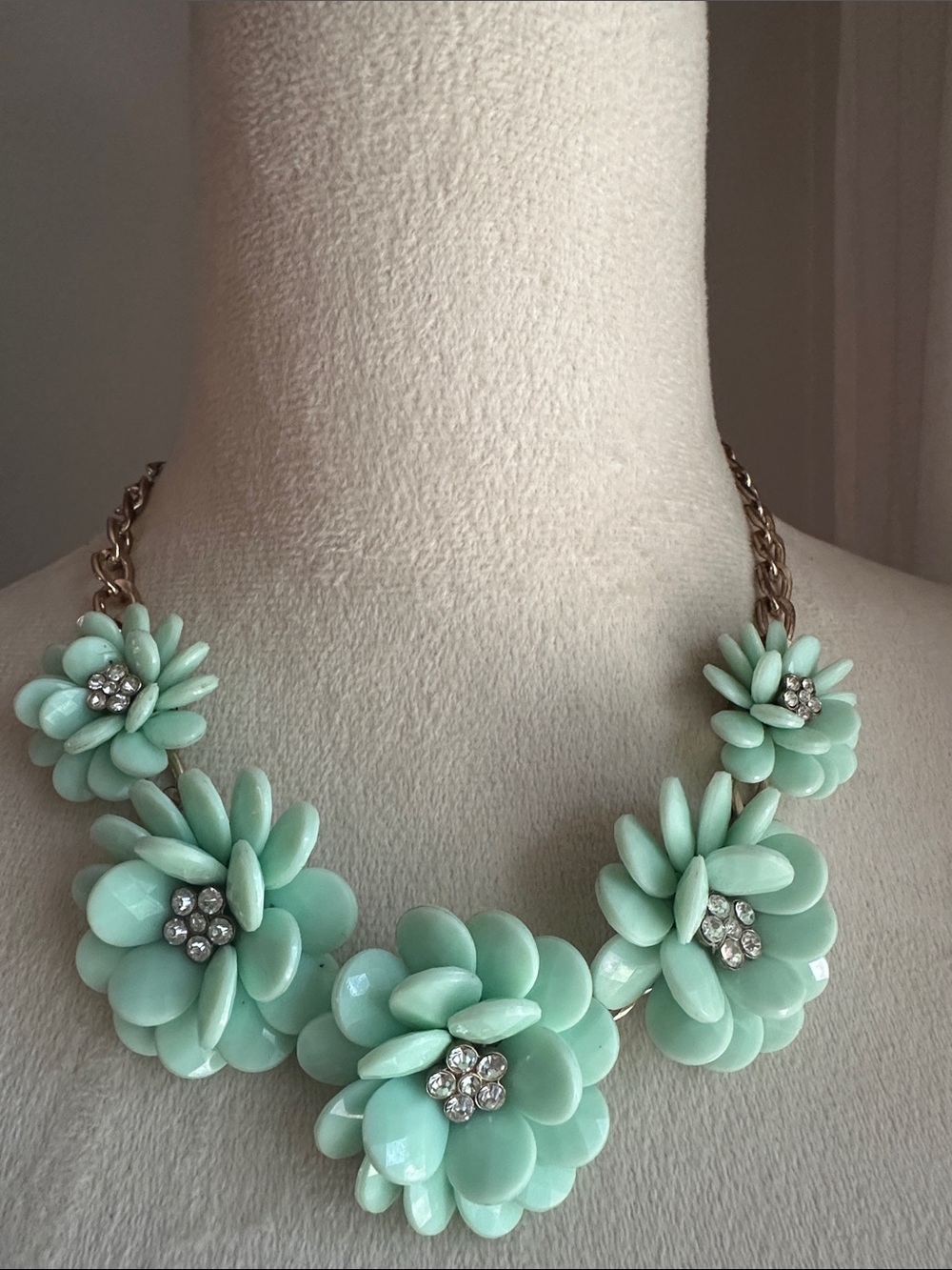 Mint Green Floral Statement Necklace - Elegant Women's Jewelry